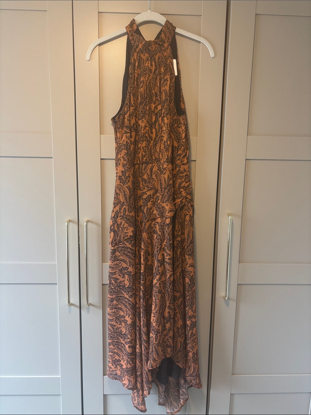 Lavender Brown Rust Paisley Halter Dress with Black Accents